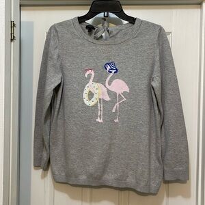 Talbots - beach flamingos - gray light weight sweater - size X